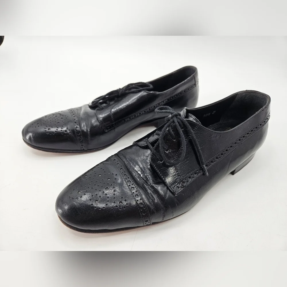 Vintage Polo Club BLACK Leather Men’s Oxford Captoe SHOES Made In Italy 10.5 D